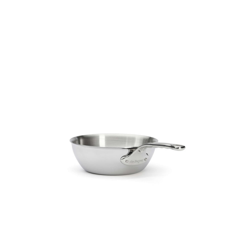 De Buyer – Affinity - Sauteuse Bombée (Ancien Modèle) - Inox - Argent, petite poêle en acier inoxydable, vue de face, sur fond blanc