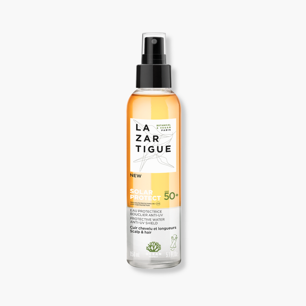 Lazartigue – Solar Protect Spf50+ ( Eau Protectrice Bouclier Anti-Uv), flacon de spray solaire protecteur pour cheveux, fond blanc
