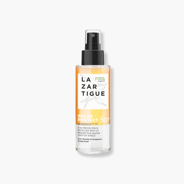 Lazartigue – Solar Protect Spf50+, flacon de protection solaire pour cheveux, vue de face, fond blanc