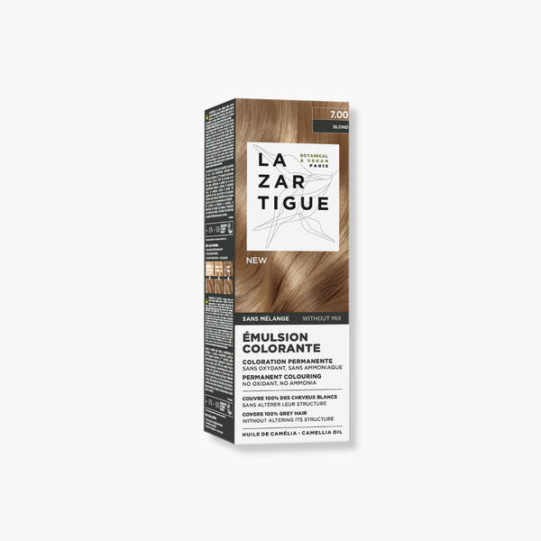 Lazartigue – Emulsion Colorante 7.00 Blond (Coloration Permanente - Sans Mélange - Non Éclaircissante), boîte de teinture pour cheveux, couleur blond, vue de face