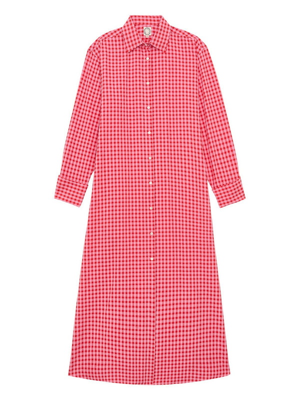 Ines De La Fressange – Robe Douglas - Rouge Rose, robe chemise longue à carreaux vichy roses et rouges