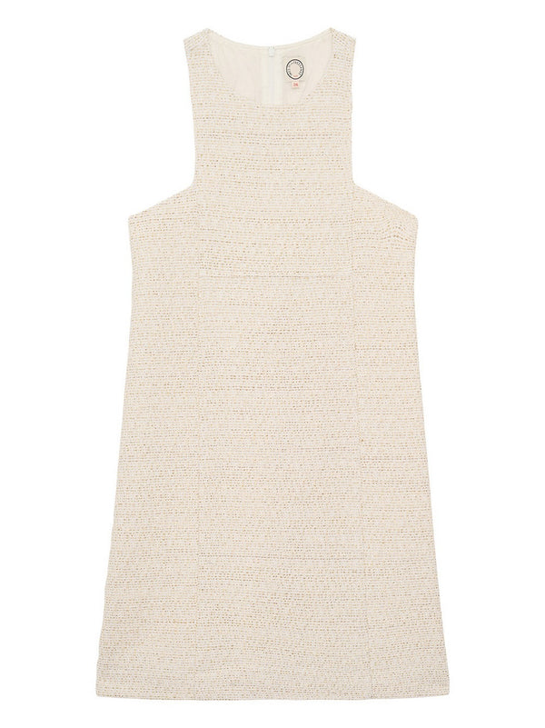 Ines De La Fressange – Robe Polly - Écru, robe sans manches en tweed blanc cassé, vue de face