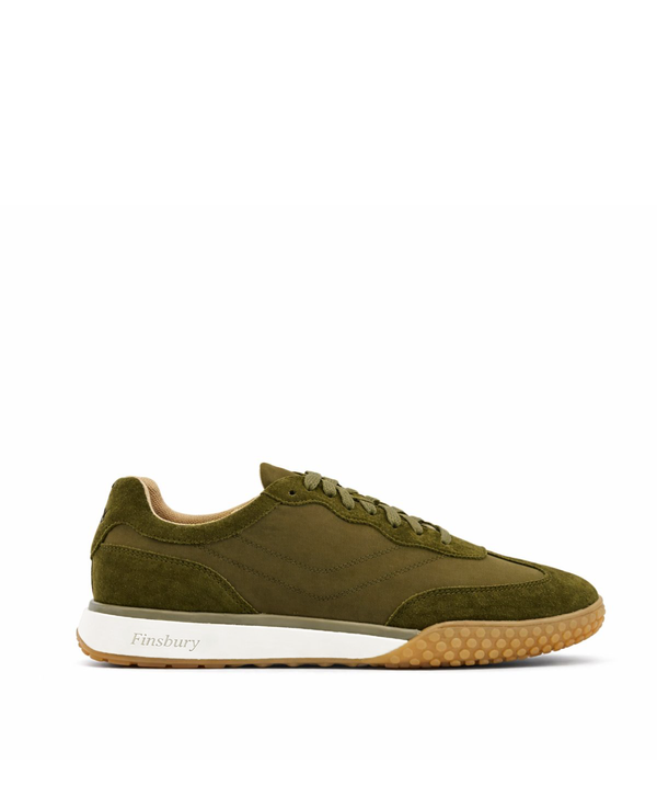 Finsbury – Mathis-sneakers - Olive, grøn sportssko i ruskind og tekstil, set i profil