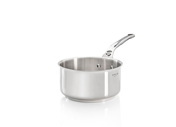 De Buyer – Milady - Casserole Queue Fonte D'Inox - Inox - Argent, casserole en acier inoxydable avec poignée, vue de face sur fond blanc