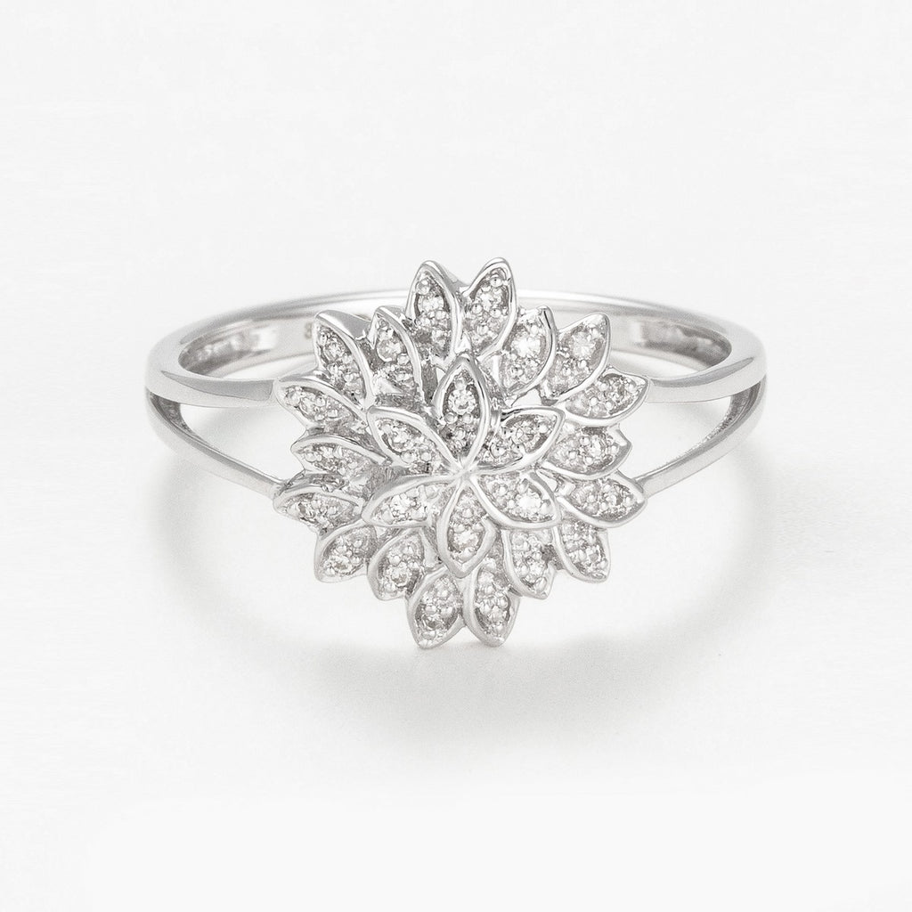 Diamanta – Bague "Aigrette", bague en argent avec un motif floral orné de petits diamants