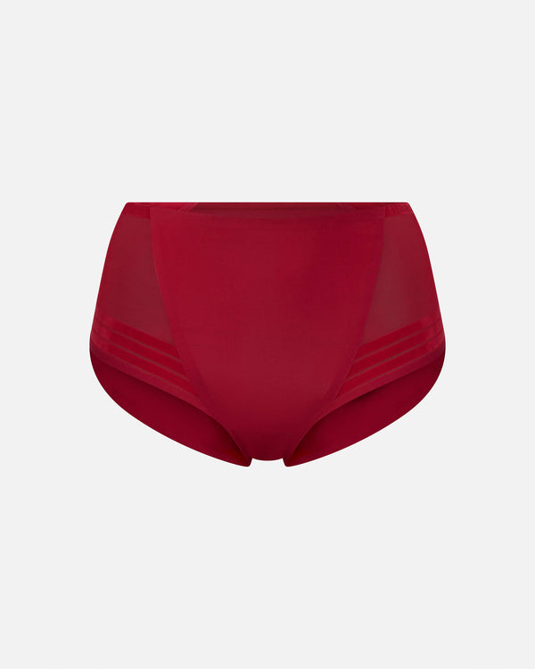 HASTKO – Panty N°48 | Confort Ultra-Light, culotte taille haute rouge en maille et tulle transparent, vue de face