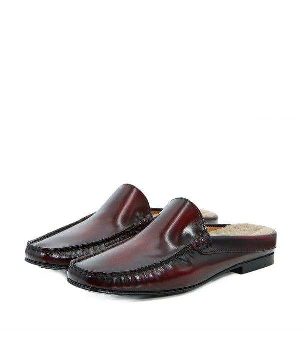 Finsbury – Mocassins Marion - Vigne, mocassins mules bordeaux en cuir avec intérieur fourré, vue de face